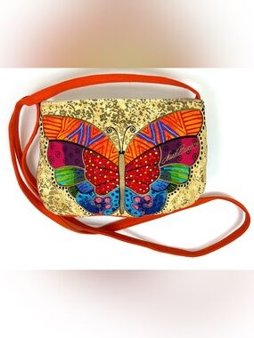 Vintage Laurel Burch Beaded Butterfly Crossbody Bag